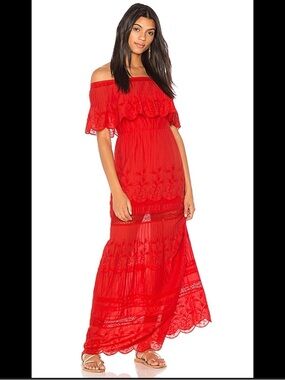 Alice + Olivia Pansy Embroidered Off-the-Shoulder Maxi Dress - size 8